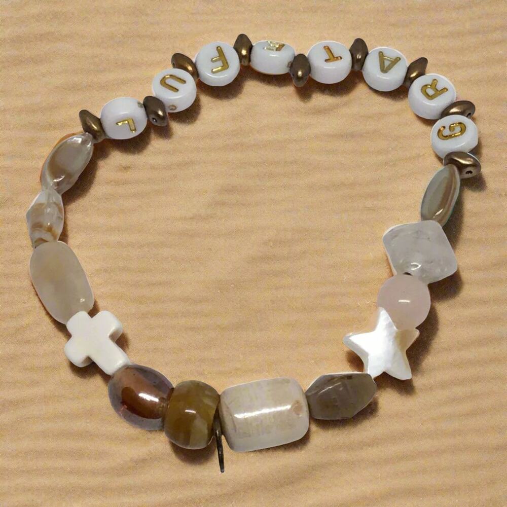 Natural Shell Stone Glass Coastal Chic Affirmation Eclectic Handmade Bracelets - Picture 6 of 6